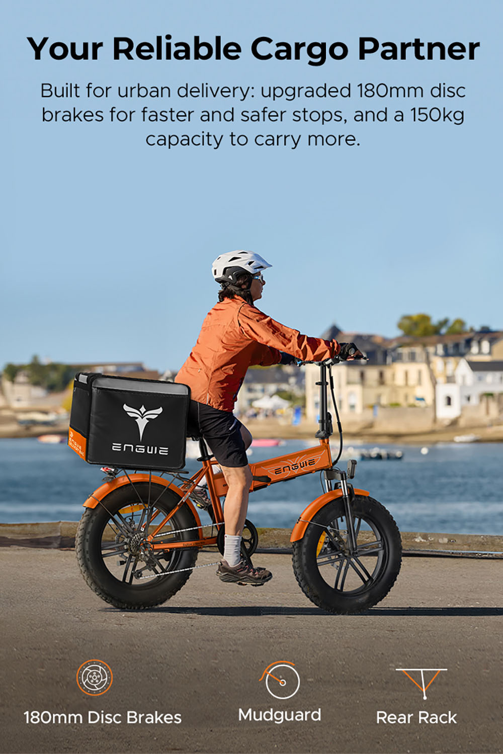ENGWE EP-2 Boost V&eacute;lo &eacute;lectrique, moteur 250 W, batterie 48 V 13 Ah, pneus larges 20 x 4 pouces, vitesse maximale 25 km/h, autonomie 120 km, freins &agrave; disque m&eacute;caniques avant et arri&egrave;re, capteur de couple, suspension avant, Shimano 7 vitesses - Orange