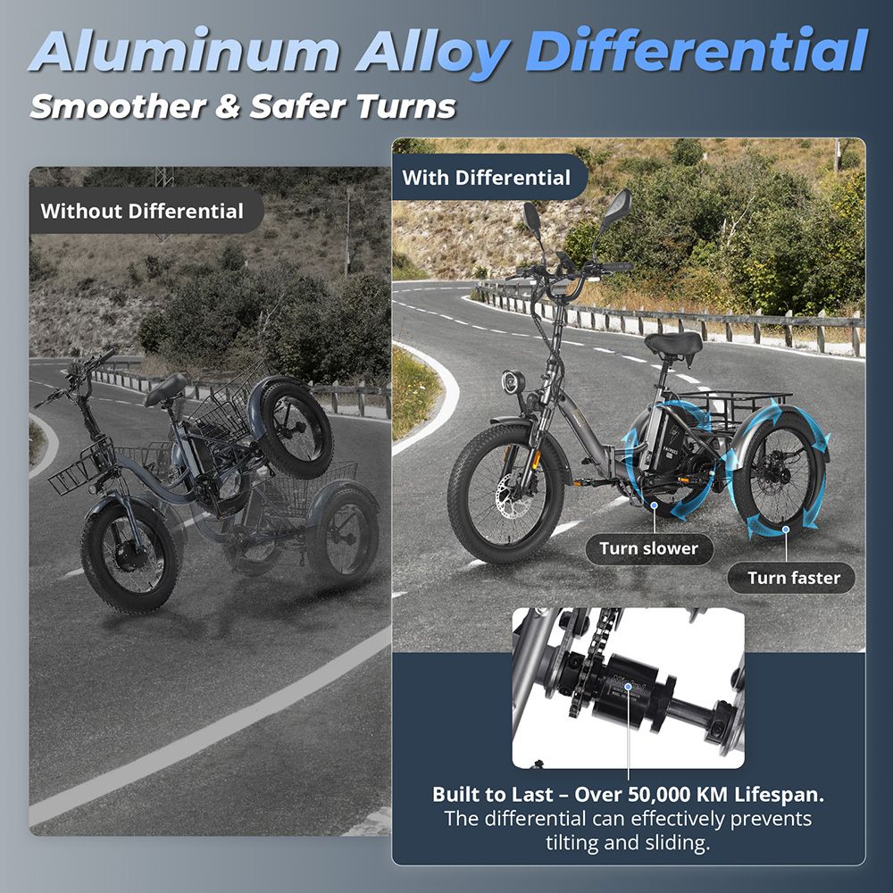 FAFREES F20 Mate Elektrisches Lastendreirad, Upgrade-Version, 500-W-Motor, 48-V-21-Ah-Batterie, 20 x 3,0-Zoll-Reifen, 25 km/h H&ouml;chstgeschwindigkeit, 115 km maximale Reichweite, hydraulische Scheibenbremsen, Dreifachfederung, Aluminiumdifferenzial &ndash; Schwarz