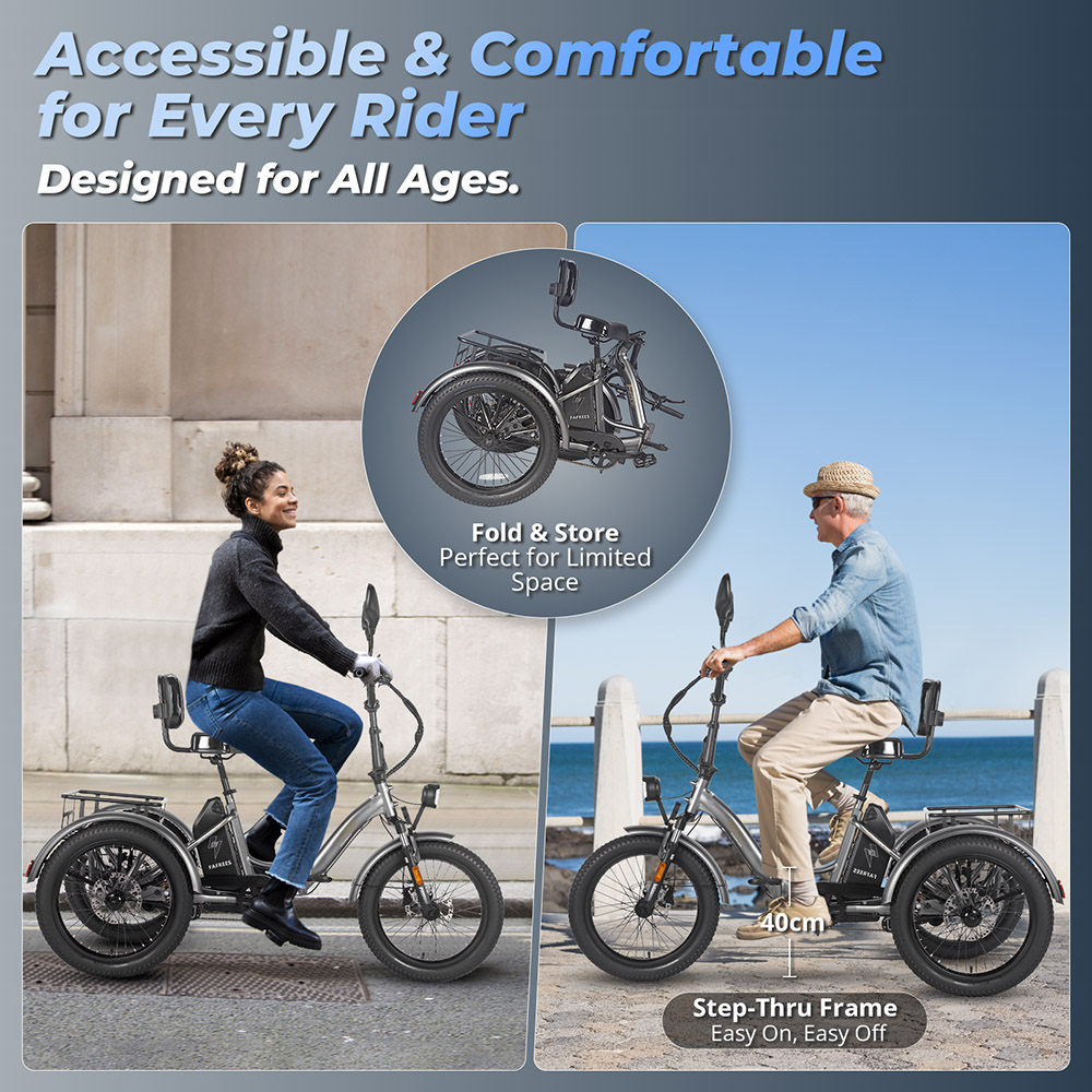 FAFREES F20 Mate Elektrisches Lastendreirad, Upgrade-Version, 500-W-Motor, 48-V-23,45-Ah-Batterie, 20 x 3,0-Zoll-Reifen, 25 km/h H&ouml;chstgeschwindigkeit, 120 km maximale Reichweite, hydraulische Scheibenbremsen, Dreifachfederung, Aluminiumdifferenzial &ndash; Schwarz