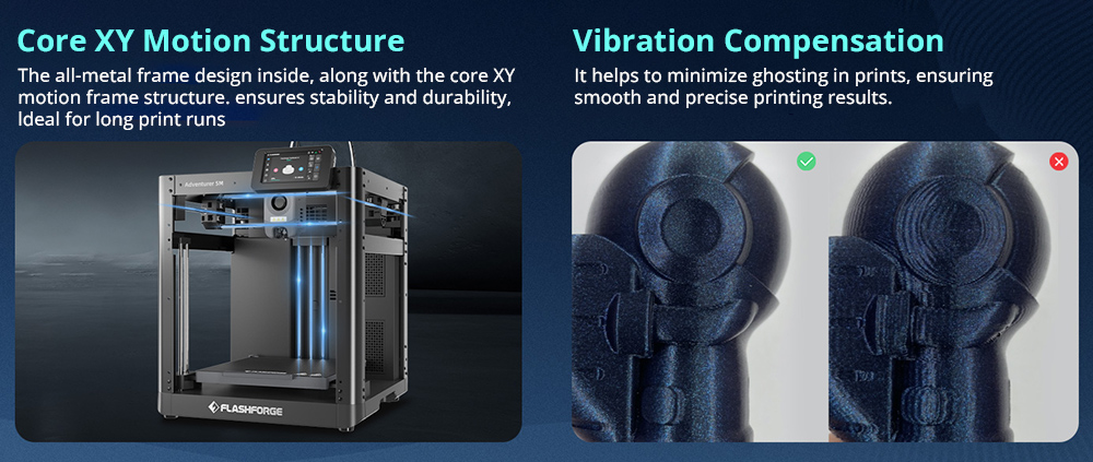 Flashforge Adventurer 5M 3D Printer, Auto Leveling, 600mm/s Max Sprinting Speed, Filament Runout Reminder, Power Loss Recovery, 4.3-inch LCD Touchscreen, WiFi Connection, 220*220*220mm