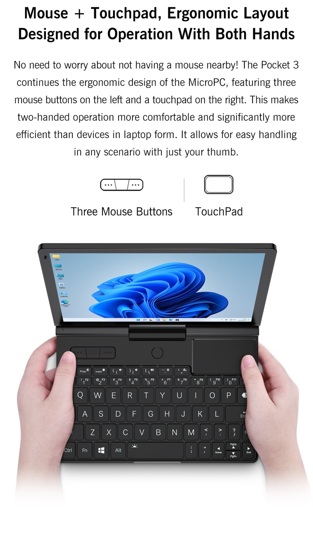 GPD Pocket 3 Handheld Laptop, Intel Core i3-1125G4 4 Core Max 3.7GHz, 8 inch 1920*1200 IPS Screen, 16GB RAM 512GB SSD, WiFi6E Bluetooth5.3, 10000mAh Battery, 1*Thunderbolt 4, 1*HDMI, 3*USB3.2, 1*RJ45