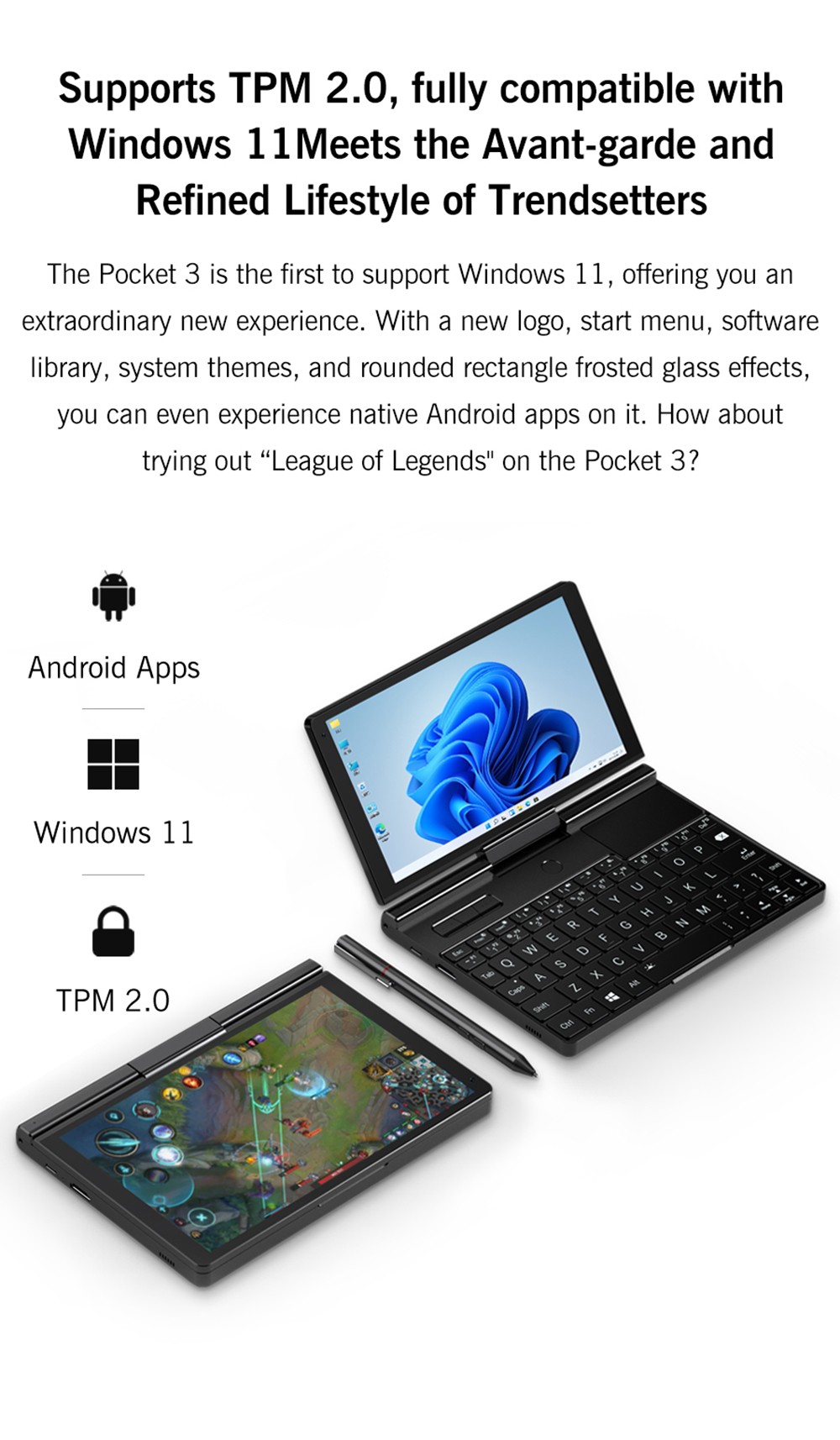 GPD Pocket 3 Handheld Laptop, Intel Core i3-1125G4 4 Core Max 3.7GHz, 8 inch 1920*1200 IPS Screen, 16GB RAM 512GB SSD, WiFi6E Bluetooth5.3, 10000mAh Battery, 1*Thunderbolt 4, 1*HDMI, 3*USB3.2, 1*RJ45