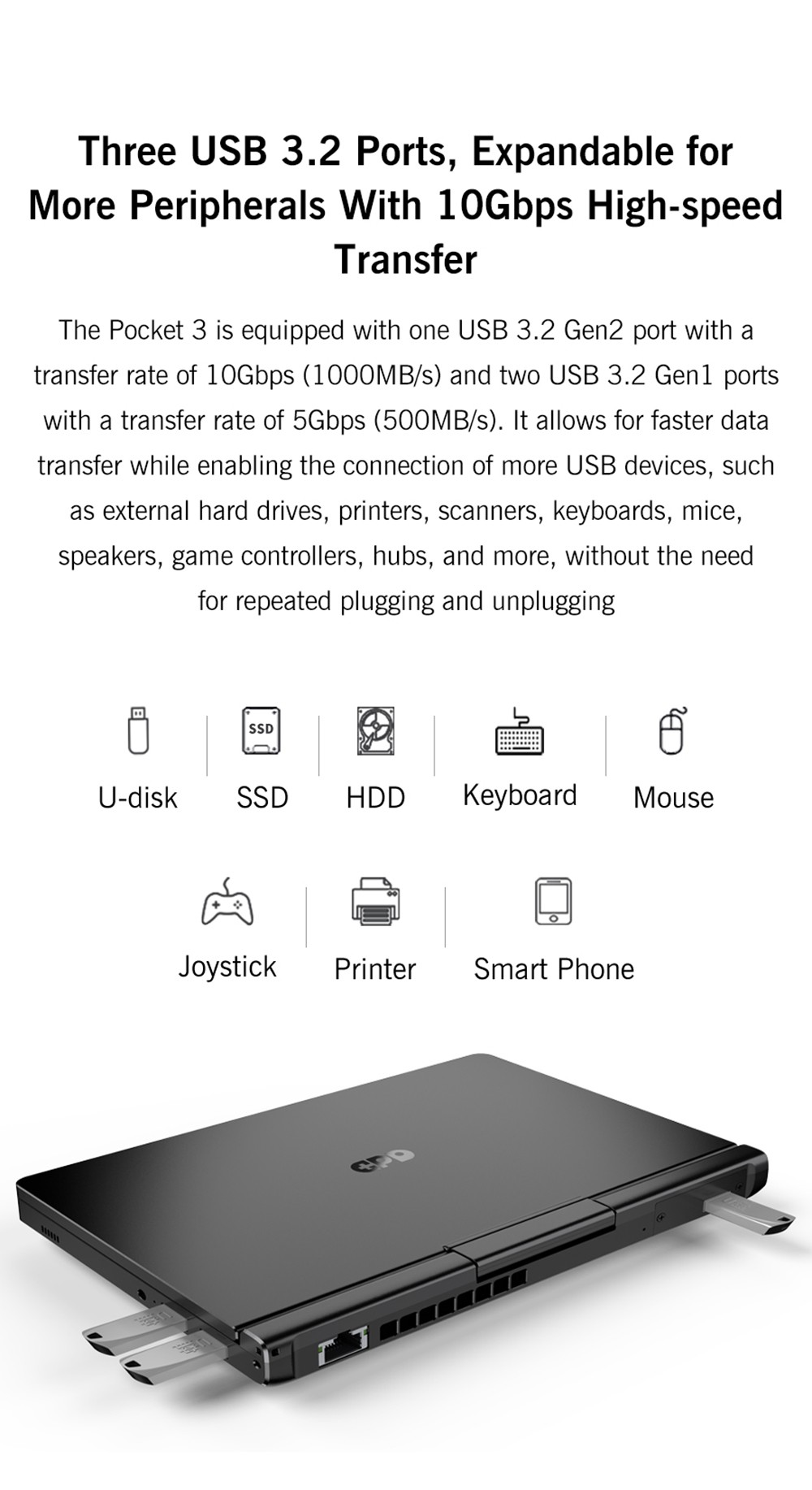 GPD Pocket 3 Handheld Laptop, Intel Core i3-1125G4 4 Core Max 3.7GHz, 8 inch 1920*1200 IPS Screen, 16GB RAM 512GB SSD, WiFi6E Bluetooth5.3, 10000mAh Battery, 1*Thunderbolt 4, 1*HDMI, 3*USB3.2, 1*RJ45