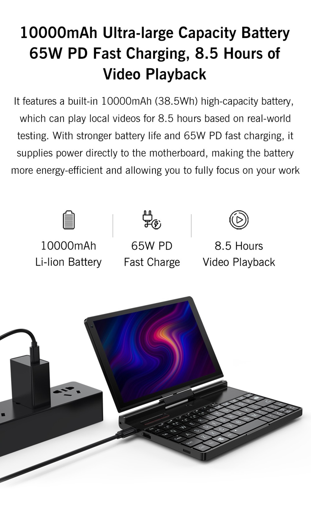 GPD Pocket 3 Handheld Laptop, Intel Core i3-1125G4 4 Core Max 3.7GHz, 8 inch 1920*1200 IPS Screen, 16GB RAM 512GB SSD, WiFi6E Bluetooth5.3, 10000mAh Battery, 1*Thunderbolt 4, 1*HDMI, 3*USB3.2, 1*RJ45
