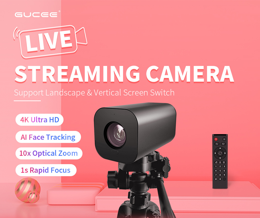GUCEE G05-4K10X Plus Streaming Camera, 4K Ultra HD, Al Face Tracking, 10x Optical Zoom, 1s Rapid Focus, HDR &3D Noise Reduction