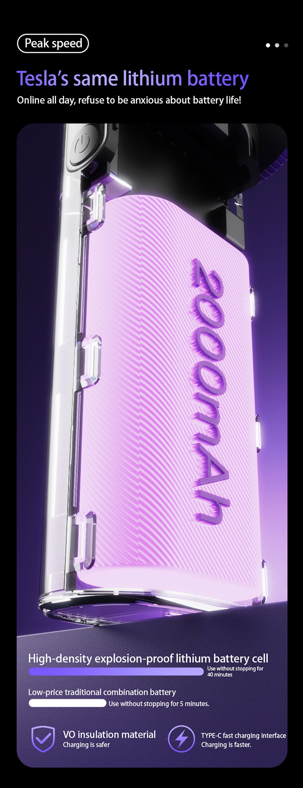 GY01 Hurricane High-speed Handheld Fan, 4-Speed Adjustable, 30m/s Ultra-Strong Wind, 90,000RPM Motor, 2000mAh Battery Capacity, Black