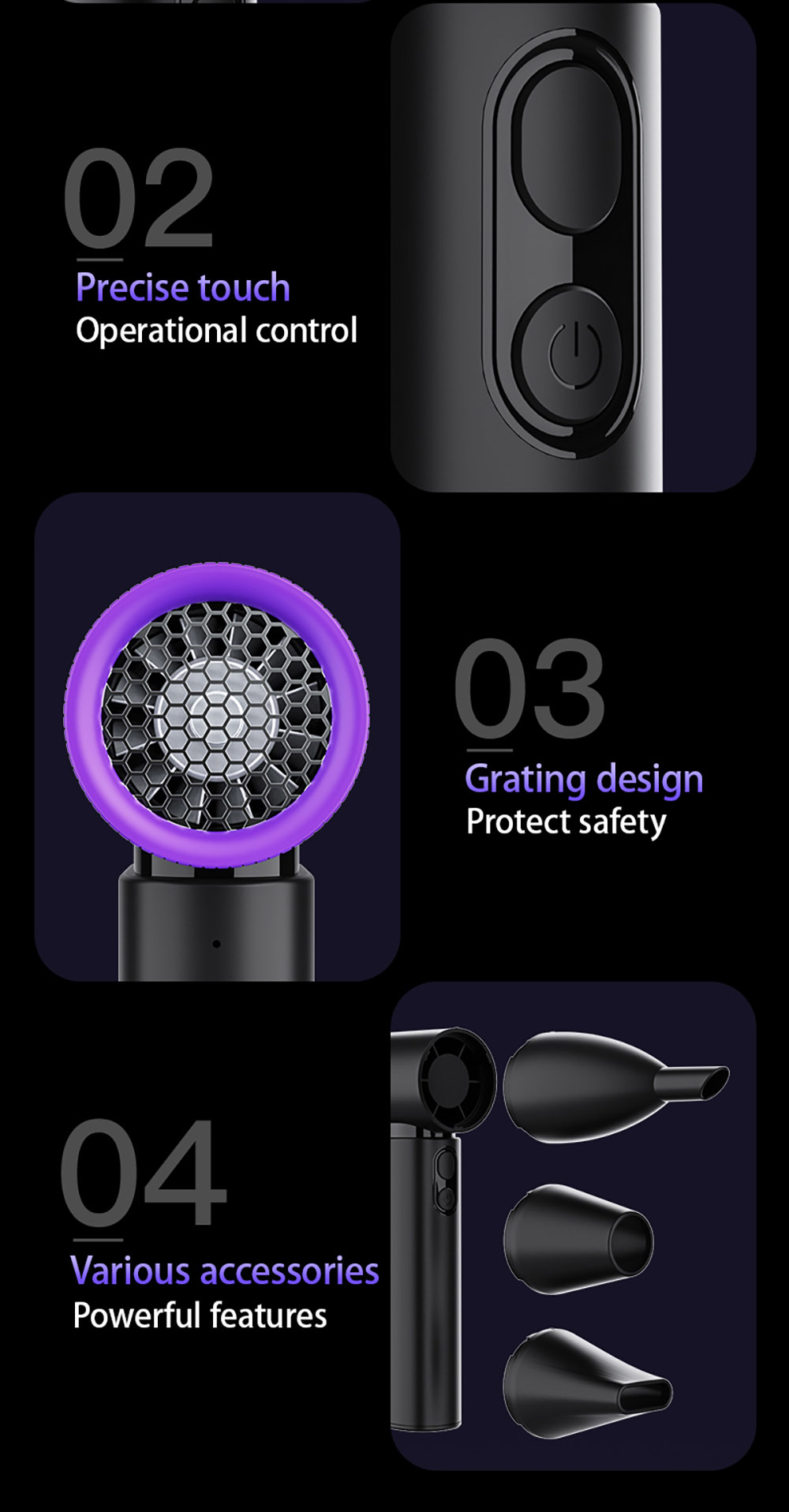 GY01 Hurricane High-speed Handheld Fan, 4-Speed Adjustable, 30m/s Ultra-Strong Wind, 90,000RPM Motor, 2000mAh Battery Capacity, Black