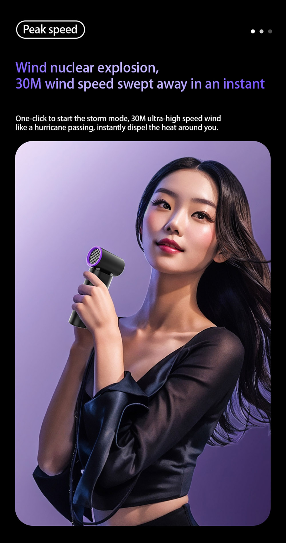 GY01 Hurricane High-speed Handheld Fan, 4-Speed Adjustable, 30m/s Ultra-Strong Wind, 90,000RPM Motor, 2000mAh Battery Capacity, Black