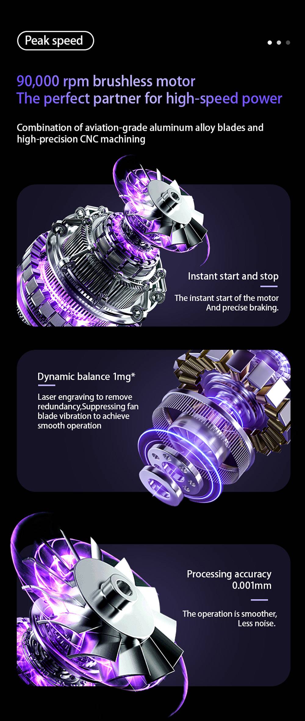 GY01 Hurricane High-speed Handheld Fan, 4-Speed Adjustable, 30m/s Ultra-Strong Wind, 90,000RPM Motor, 2000mAh Battery Capacity, Black