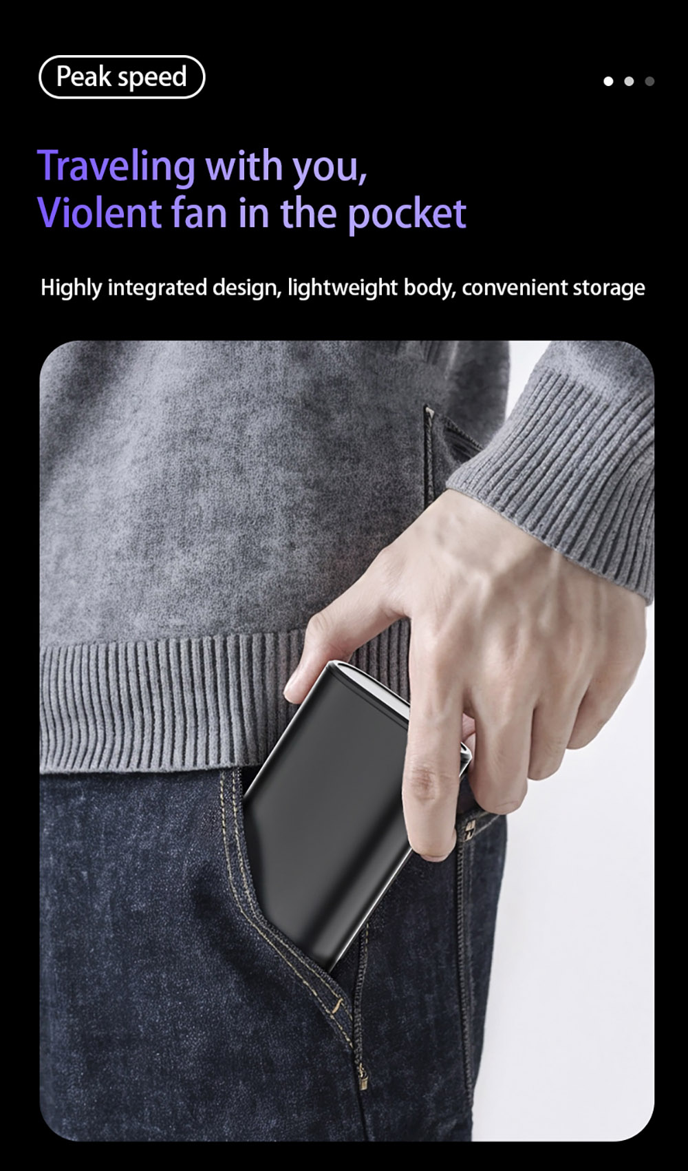 GY01 Hurricane High-speed Handheld Fan, 4-Speed Adjustable, 30m/s Ultra-Strong Wind, 90,000RPM Motor, 2000mAh Battery Capacity, Black