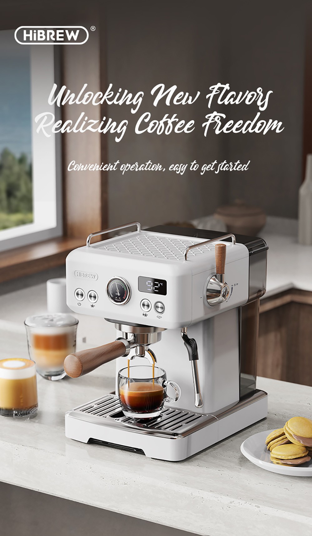 HIBREW H10Plus Espresso kávovar, poloautomatický kávovar s 20 barmi, rýchly ohrev, regulácia teploty, parný napeňovač na cappuccino latte, kompaktný z nehrdzavejúcej ocele (šálka na latte art nie je súčasťou balenia)