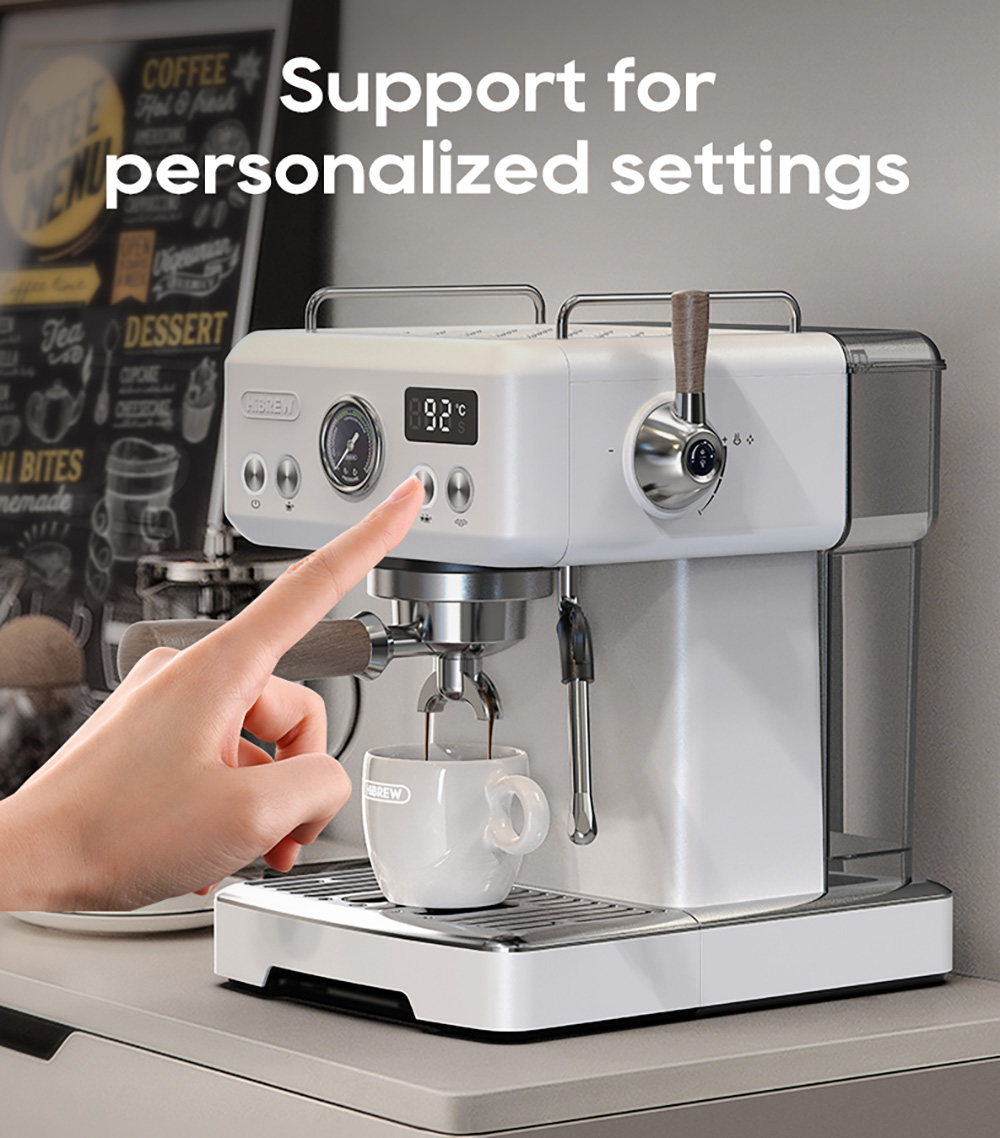 HIBREW H10Plus Espresso kávovar, poloautomatický kávovar s 20 barmi, rýchly ohrev, regulácia teploty, parný napeňovač na cappuccino latte, kompaktný z nehrdzavejúcej ocele (šálka na latte art nie je súčasťou balenia)