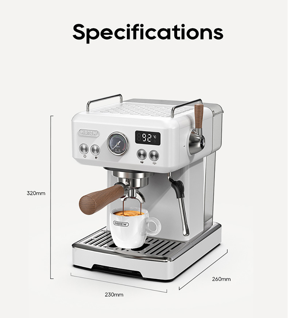 HIBREW H10Plus Espresso kávovar, poloautomatický kávovar s 20 barmi, rýchly ohrev, regulácia teploty, parný napeňovač na cappuccino latte, kompaktný z nehrdzavejúcej ocele (šálka na latte art nie je súčasťou balenia)