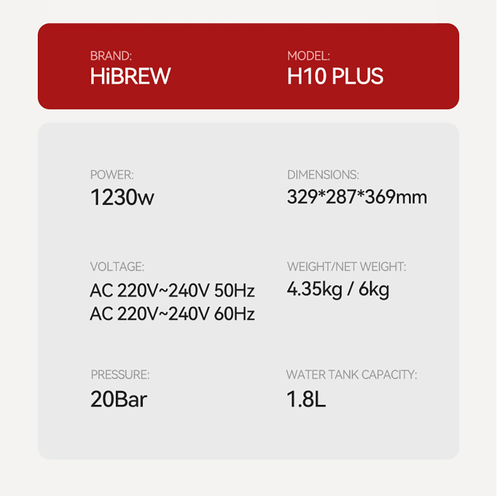 HIBREW H10Plus Espresso kávovar, poloautomatický kávovar s 20 barmi, rýchly ohrev, regulácia teploty, parný napeňovač na cappuccino latte, kompaktný z nehrdzavejúcej ocele (šálka na latte art nie je súčasťou balenia)