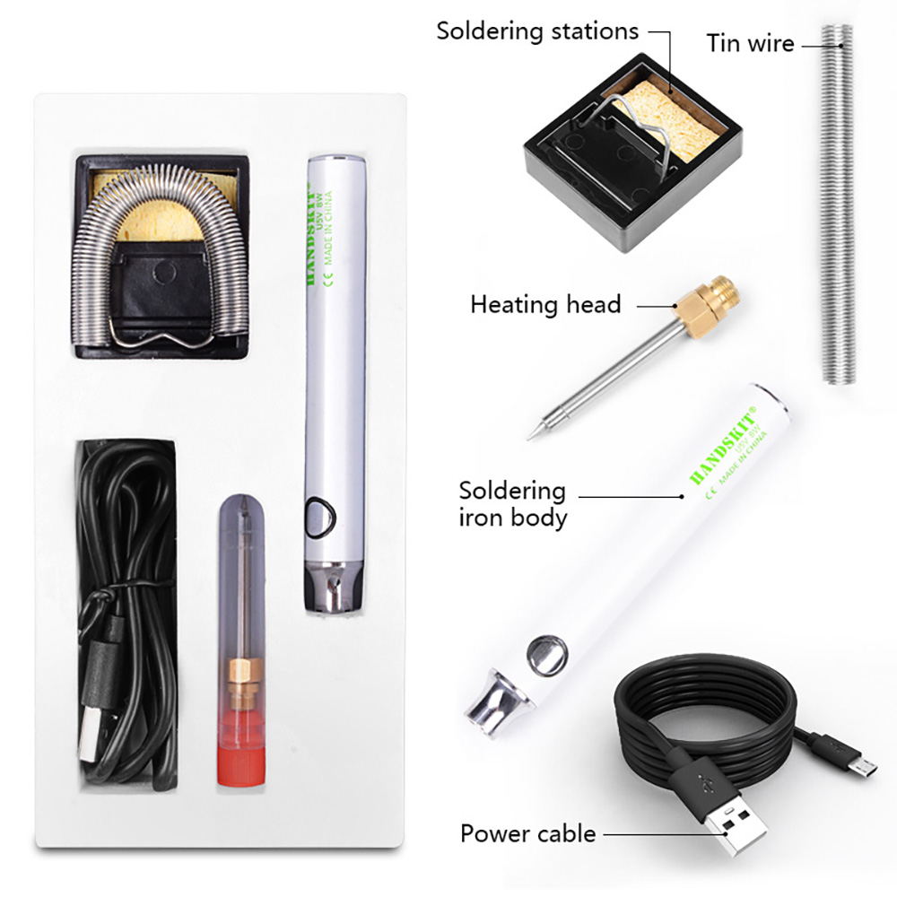 Handskit U5V 8W Electrical Soldering Iron Kit, Adjustable Temperature 330-450°C, with Solder Stand, Tin Wire