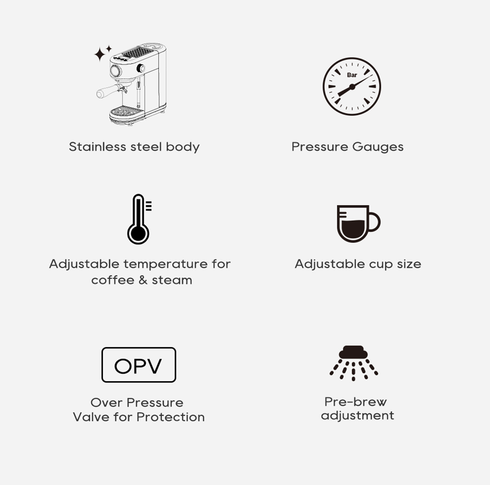 HiBREW H10B Poloautomatický espresso kávovar 20Bar Professional s nastaviteľnou teplotou & amp; objemom šálky 51mm hliníkový portafilter 1.3L odnímateľná nádržka na vodu béžová