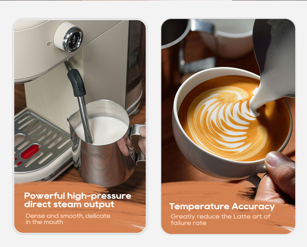 HiBREW H10B Poloautomatický espresso kávovar 20Bar Professional s nastaviteľnou teplotou & amp; objemom šálky 51mm hliníkový portafilter 1.3L odnímateľná nádržka na vodu béžová