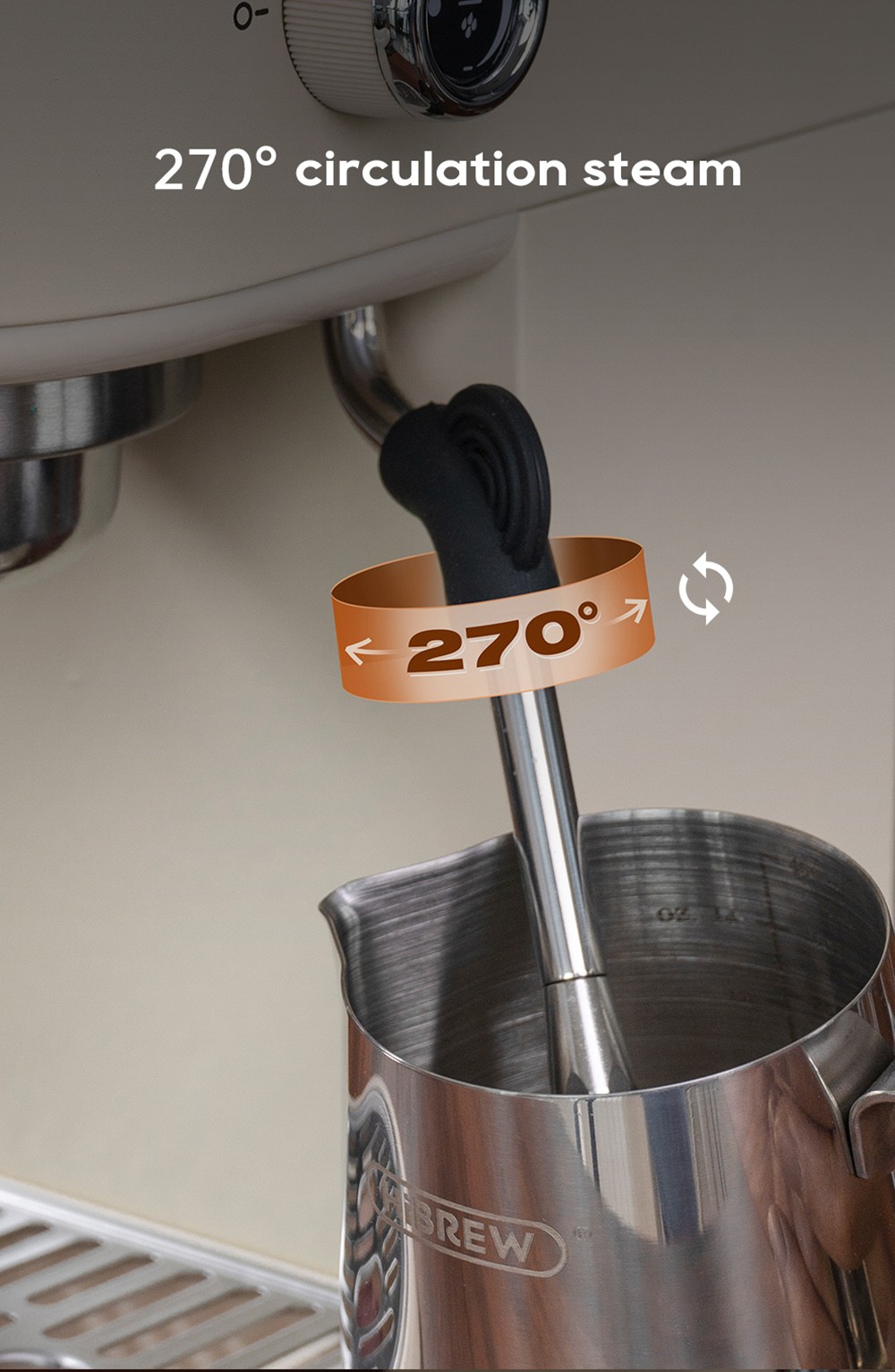 HiBREW H10B Poloautomatický espresso kávovar 20Bar Professional s nastaviteľnou teplotou & amp; objemom šálky 51mm hliníkový portafilter 1.3L odnímateľná nádržka na vodu béžová