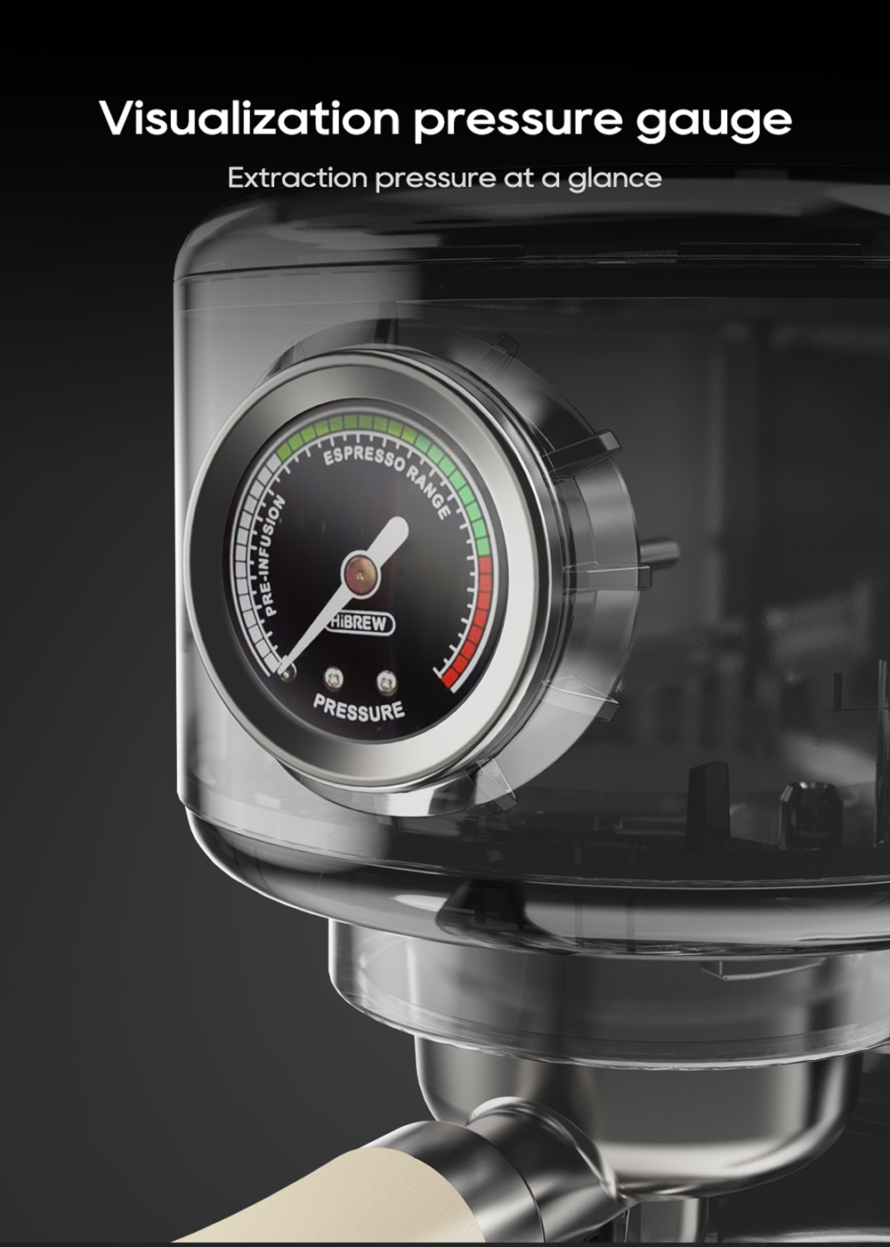 HiBREW H10B Poloautomatický espresso kávovar 20Bar Professional s nastaviteľnou teplotou & amp; objemom šálky 51mm hliníkový portafilter 1.3L odnímateľná nádržka na vodu béžová