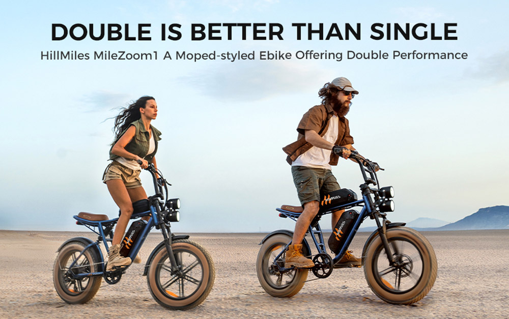 HillMiles MileZoom 1 Electric Bike, 250W Motor, 52V 15.6Ah duálna batéria, 20*4.0 palcové pneumatiky, max. rýchlosť 25 km/h, max. rýchlosť 260 km, hydraulické kotúčové brzdy, predné a zadné odpruženie, Shimano 7 rýchlostí