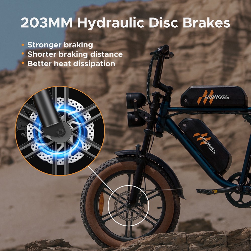 HillMiles MileZoom 1 Electric Bike, 250W Motor, 52V 15,6Ah Dual Battery, 20*4.0 palcové pneumatiky, max. rýchlosť 25 km/h, max. rýchlosť 260 km, hydraulické kotúčové brzdy, predné a zadné odpruženie, 7-rýchlostný prevod Shimano