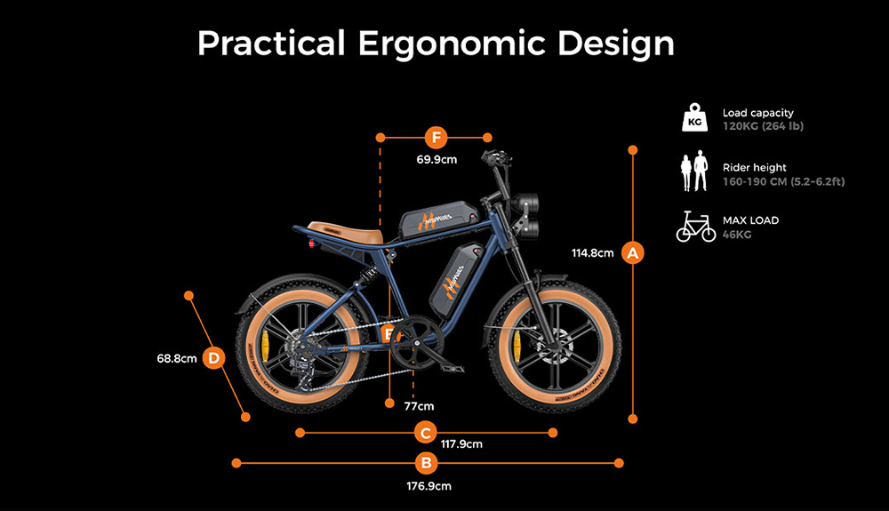 HillMiles MileZoom 1 Electric Bike, 250W Motor, 52V 15,6Ah Battery, 20*4.0 palcové pneumatiky, max. rýchlosť 25 km/h, max. rýchlosť 130 km, hydraulické kotúčové brzdy, dvojité odpruženie