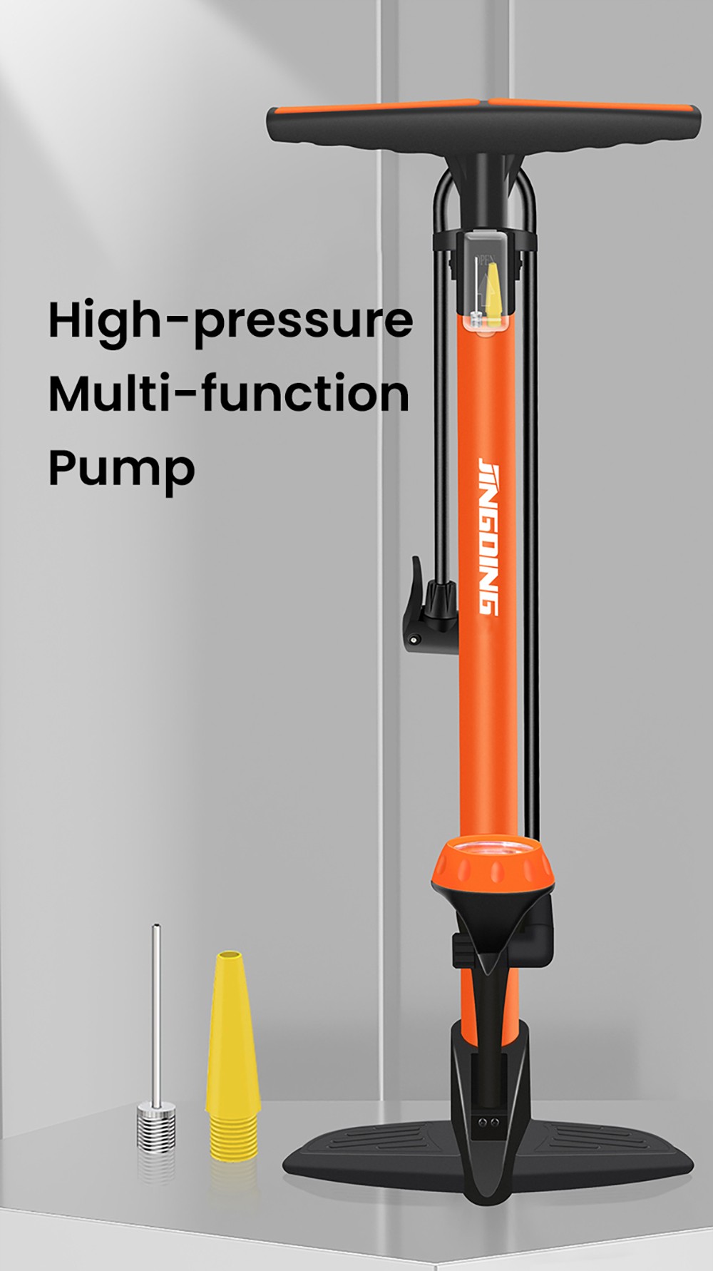JINGDING High-pressure Air Pump for Electric Bikes, Motorcycles, Balls, Swimming Rings - Orange