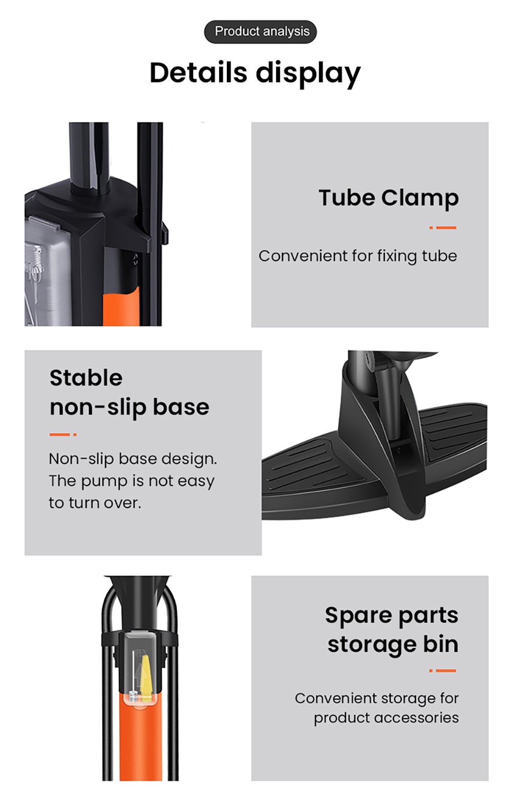 JINGDING High-pressure Air Pump for Electric Bikes, Motorcycles, Balls, Swimming Rings - Orange