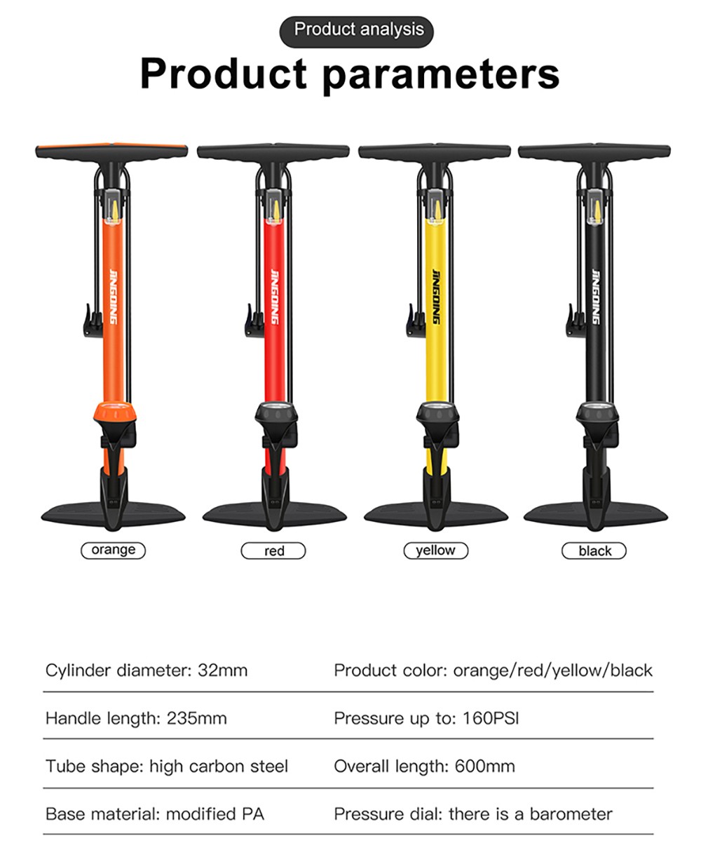 JINGDING High-pressure Air Pump for Electric Bikes, Motorcycles, Balls, Swimming Rings - Orange