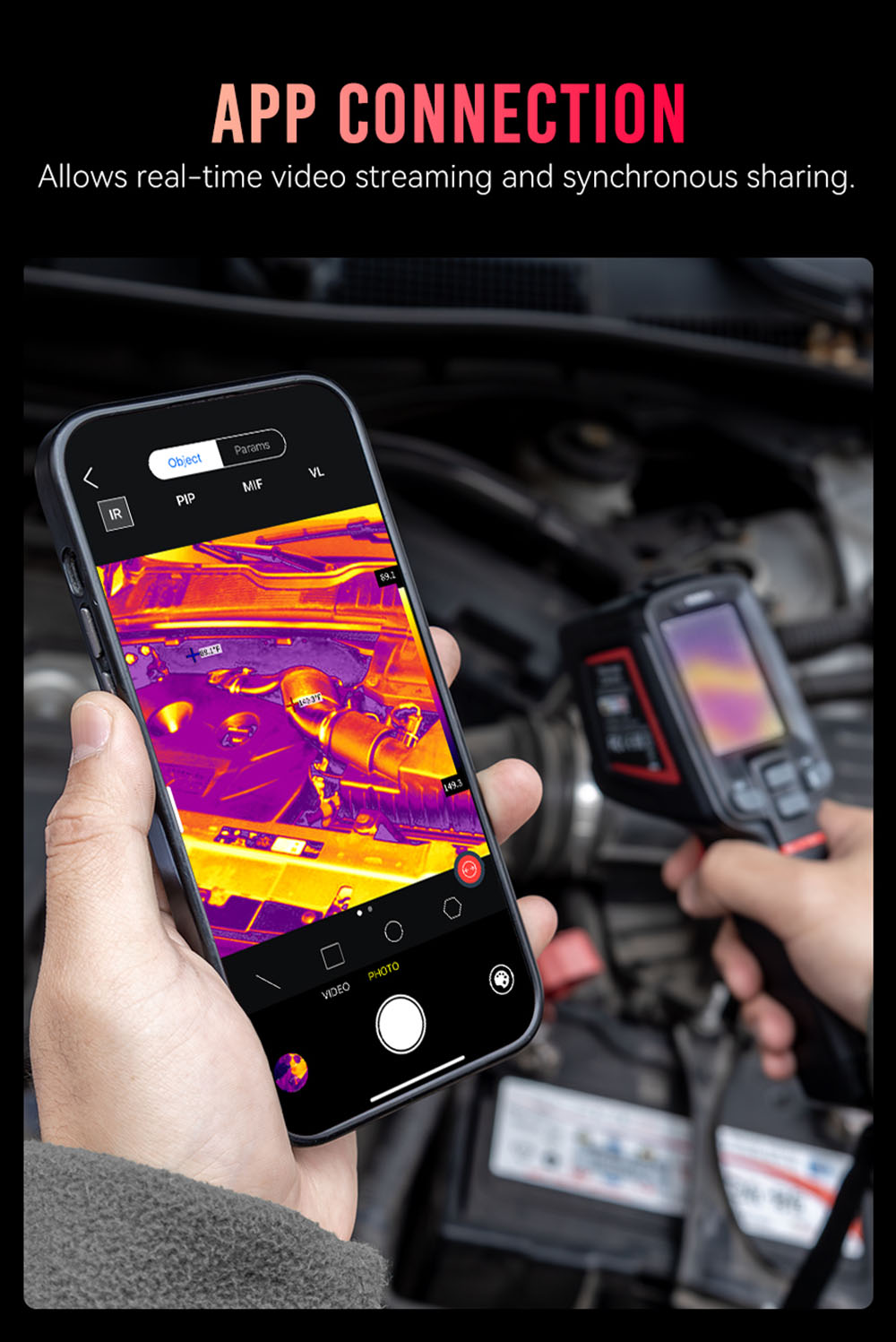 Termokamera KAIWEETS KTI-W02 PRO, infračervené rozlíšenie 256x192, rozsah -20 ℃~550 ℃, režimy PIP/viditeľné svetlo/splynutie, 16GB TF karta