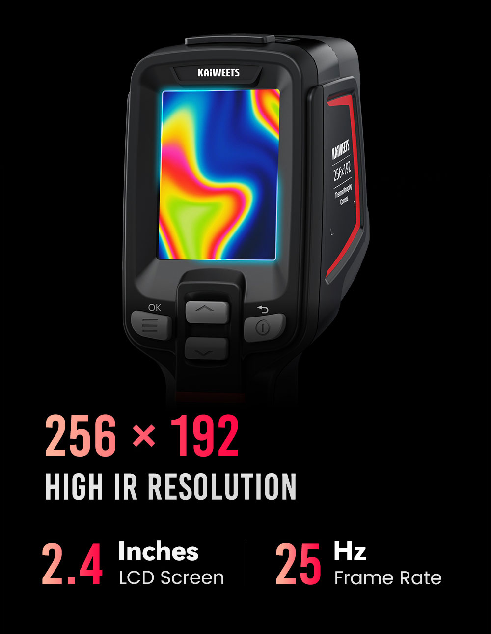 KAIWEETS KTI-W02 PRO Thermal Imaging Camera, 256x192 IR Resolution, -20℃~550℃ Range, PIP/Visible Light/Fusion Modes, 16GB TF Card