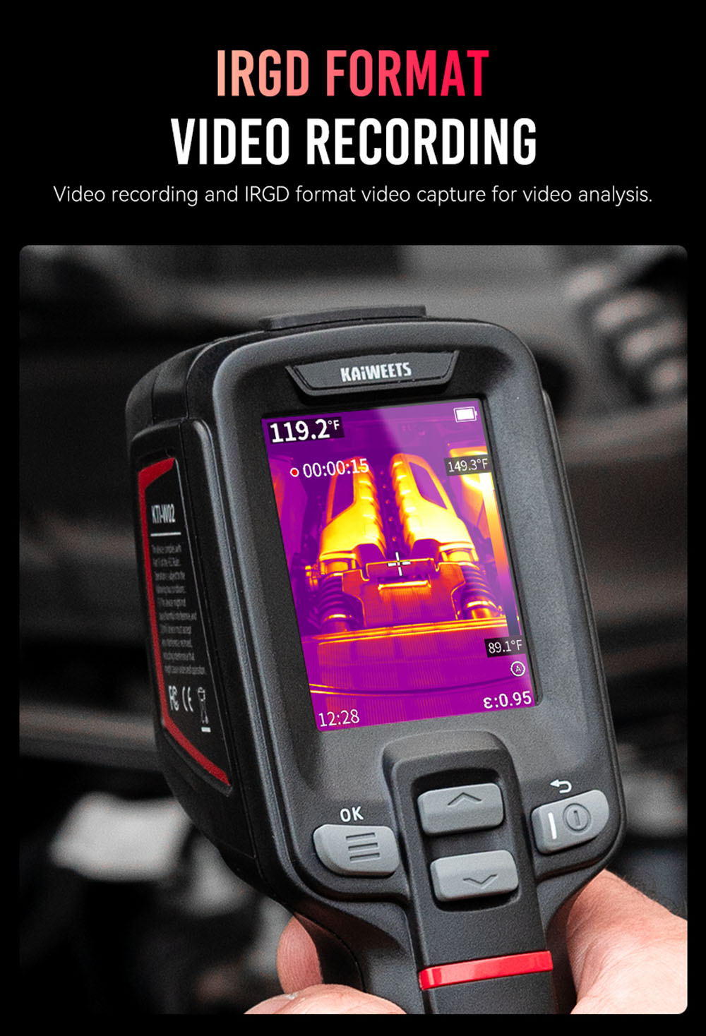 KAIWEETS KTI-W02 PRO Thermal Imaging Camera, 256x192 IR Resolution, -20℃~550℃ Range, PIP/Visible Light/Fusion Modes, 16GB TF Card