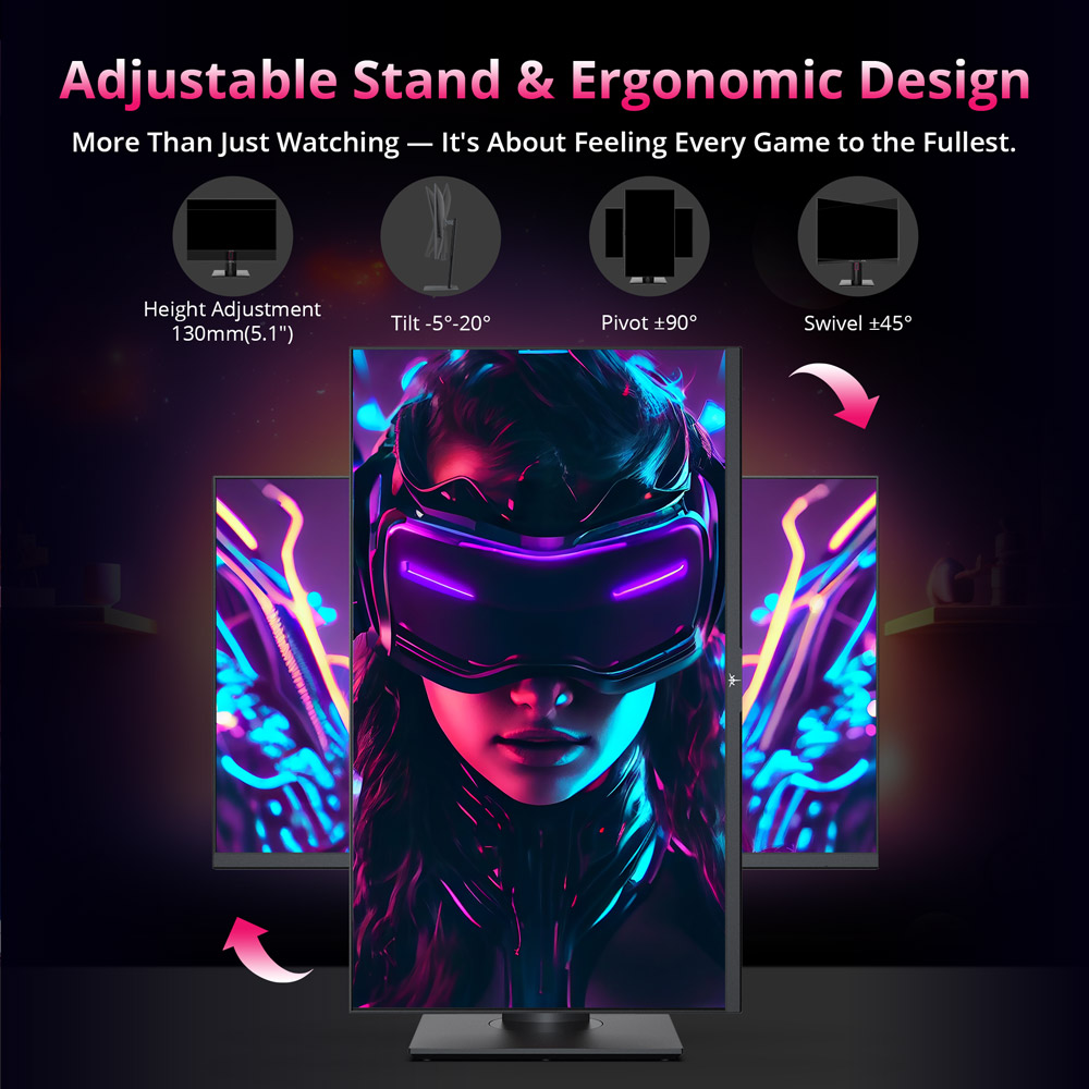 KTC H27P22S 27-inch Gaming Monitor, 3840x2160 UHD AUO 7.0 FAST IPS Panel, HDR400, 160Hz Refresh Rate, 1ms Response Time, 132%sRGB, Compatible with FreeSync and G-SYNC, Low-blue Light, 2*HDMI2.1 2*DP1.4 1*USB2.0, Adjustable Stand & Support VESA Mount