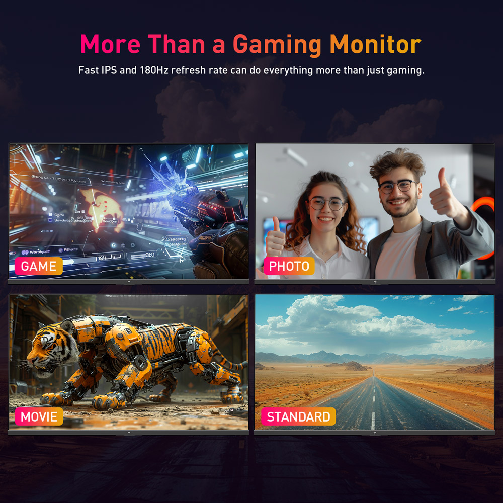 KTC Q24T09 Gaming Monitor, 24-inch 2560*1440 16:9 Fast IPS Screen, 180Hz Refresh Rate, FreeSync & G-Sync, 126% sRGB, HDR Support, Low Blue Light, Wall Mount Support &Tilt Adjustment, 2 x HDMI2.0, 2 x DP1.4, 1 x Earphone Jack