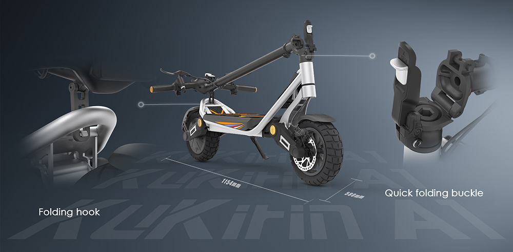 Kukirin A1 Skladací elektrický skúter, 800W motor, 48V 13Ah batéria, 10-palcová vákuová pneumatika, max. rýchlosť 45 km/h, dojazd 45 km, predná a zadná kotúčová brzda, predné a zadné tlmiče