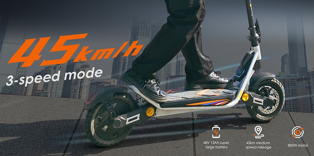 Kukirin A1 Skladací elektrický skúter, 800W motor, 48V 13Ah batéria, 10-palcová vákuová pneumatika, max. rýchlosť 45 km/h, dojazd 45 km, predné a zadné kotúčové brzdy, predné a zadné tlmiče
