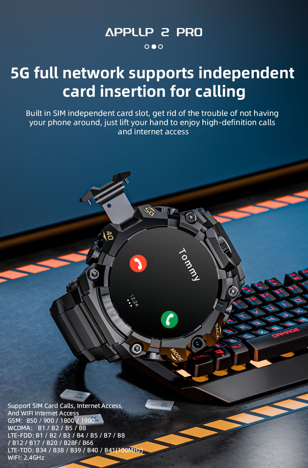 LOKMAT APPLLP 2 Pro Smartwatch, 1.508 inch AMOLED Screen, Supports 5G LTE, Dual Cameras, Facial Recognition, Health Data Monitoring - 2GB+16GB