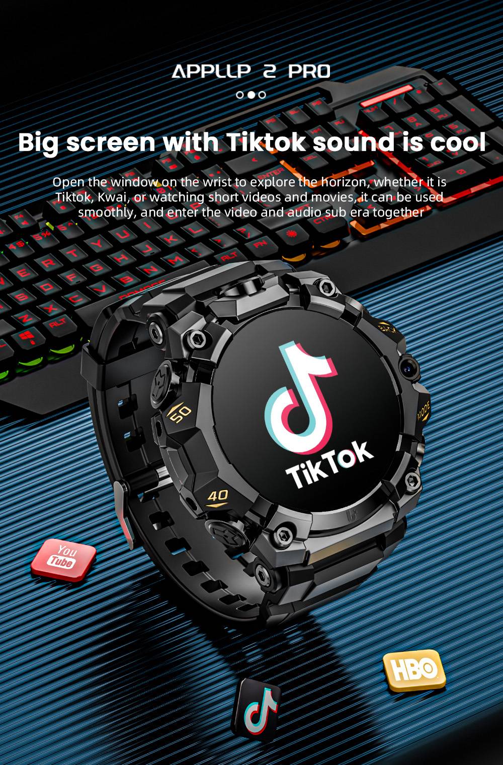 LOKMAT APPLLP 2 Pro Smartwatch, 1.508 inch AMOLED Screen, Supports 5G LTE, Dual Cameras, Facial Recognition, Health Data Monitoring - 4GB+64GB