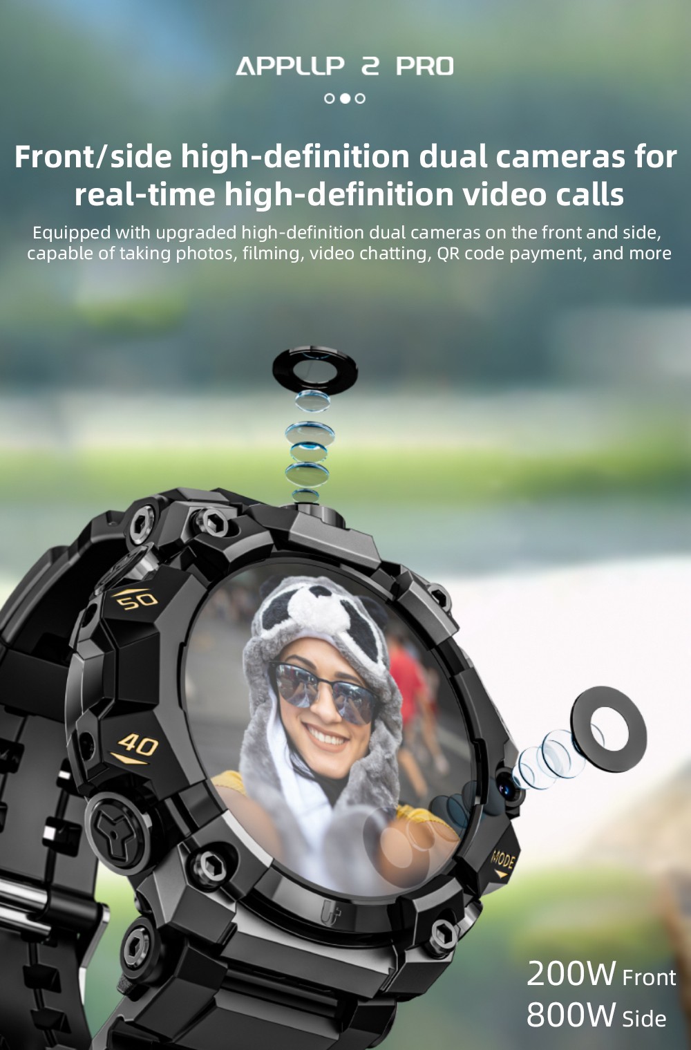 LOKMAT APPLLP 2 Pro Smartwatch, 1.508 inch AMOLED Screen, Supports 5G LTE, Dual Cameras, Facial Recognition, Health Data Monitoring - 4GB+64GB