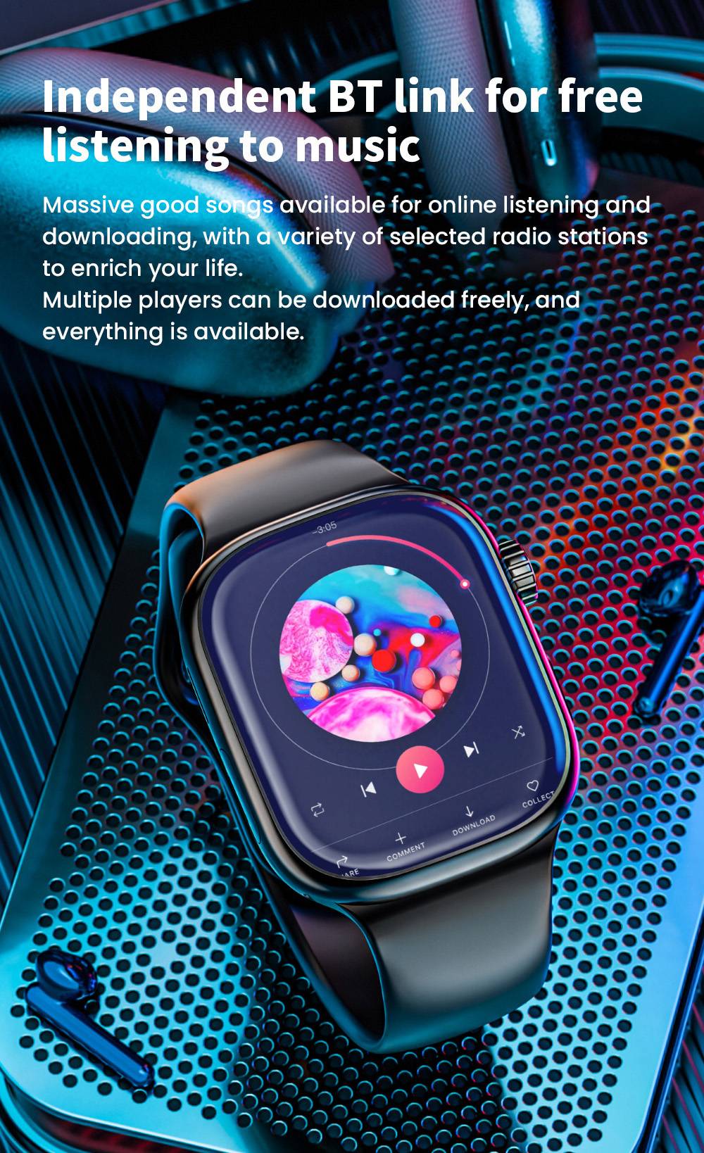 LOKMAT XH018 Smartwatch, 2.04 inch AMOLED Screen, Heart Rate Blood Oxygen Monitoring, GPS Positioning - Black