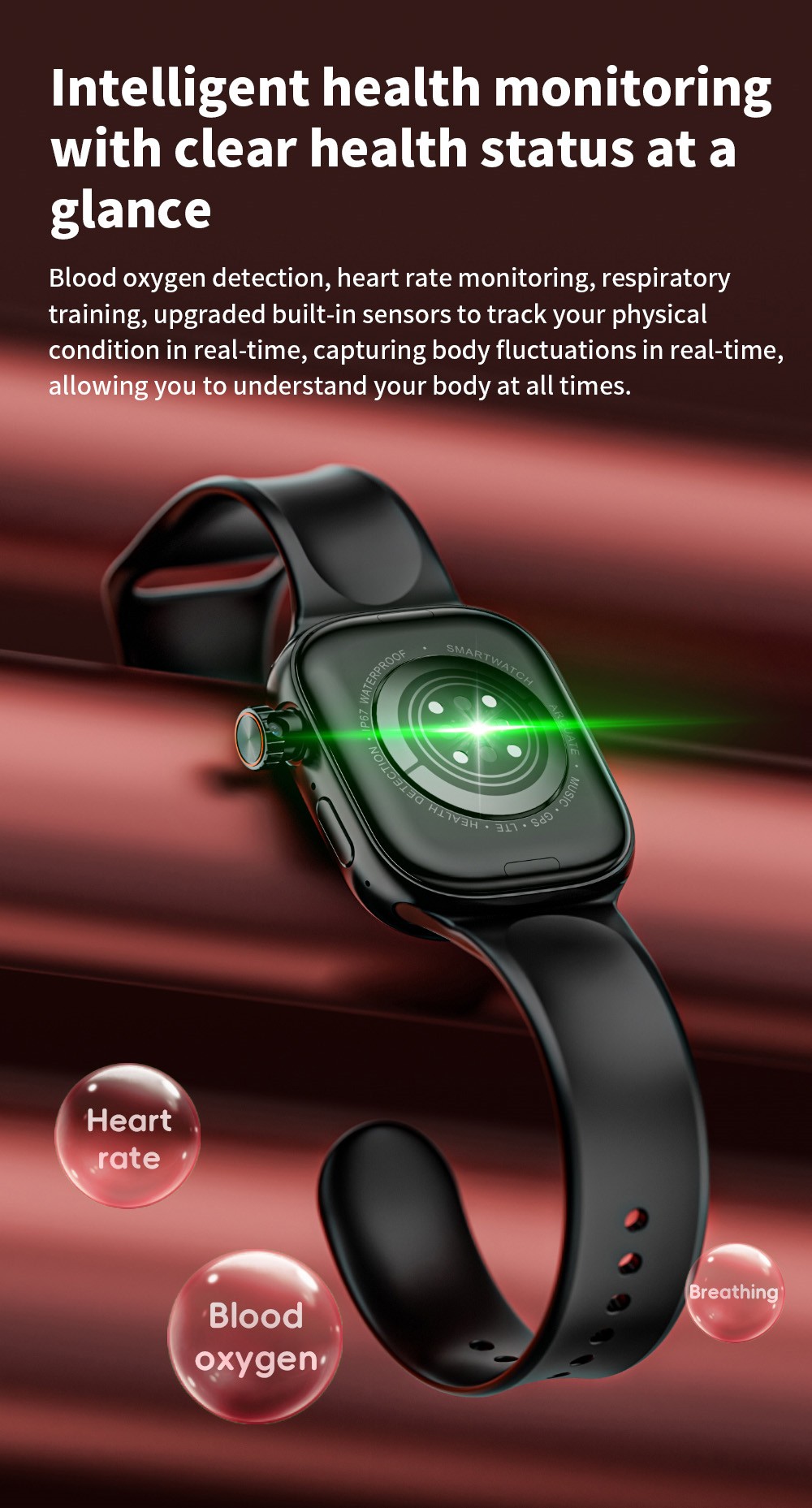 LOKMAT XH018 Smartwatch, 2.04 inch AMOLED Screen, Heart Rate Blood Oxygen Monitoring, GPS Positioning - Black