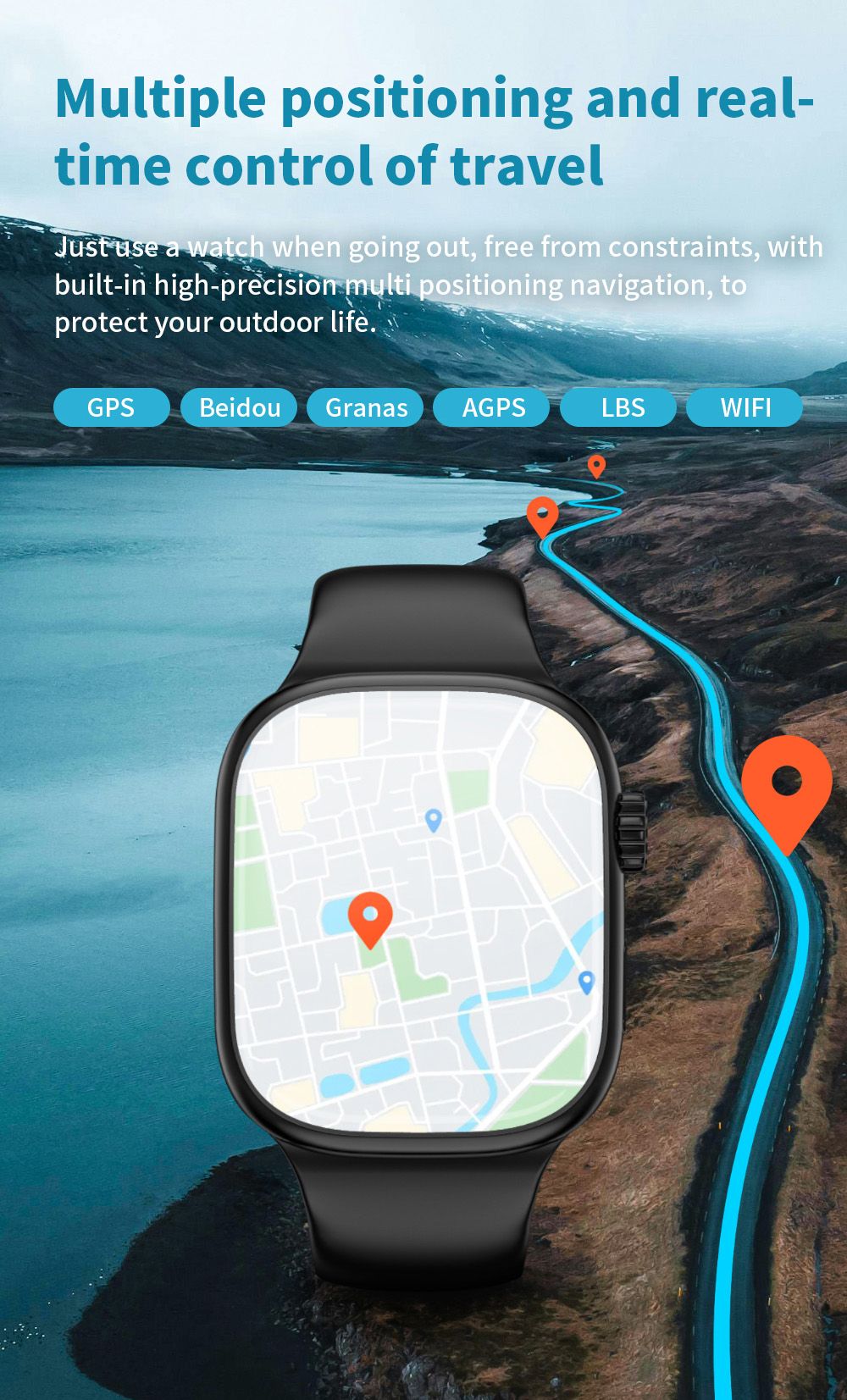 LOKMAT XH018 Smartwatch, 2.04 inch AMOLED Screen, Heart Rate Blood Oxygen Monitoring, GPS Positioning - Black