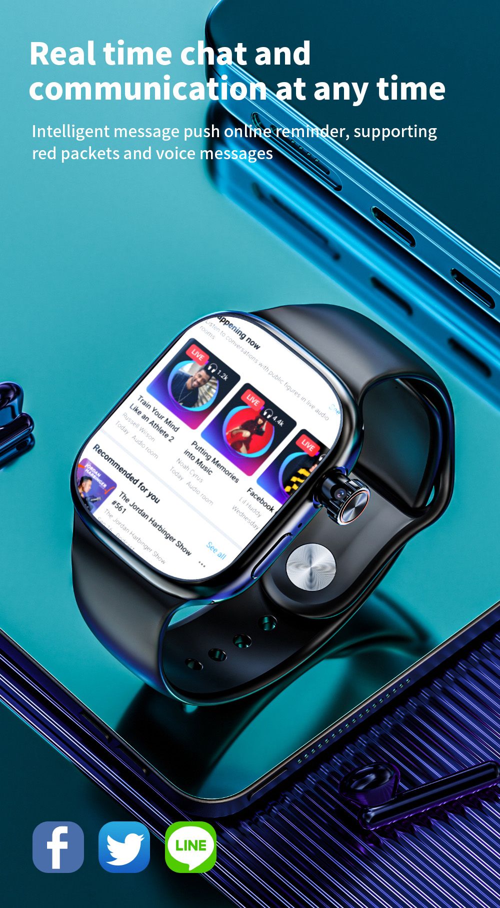 LOKMAT XH018 Smartwatch, 2.04 inch AMOLED Screen, Heart Rate Blood Oxygen Monitoring, GPS Positioning - Black