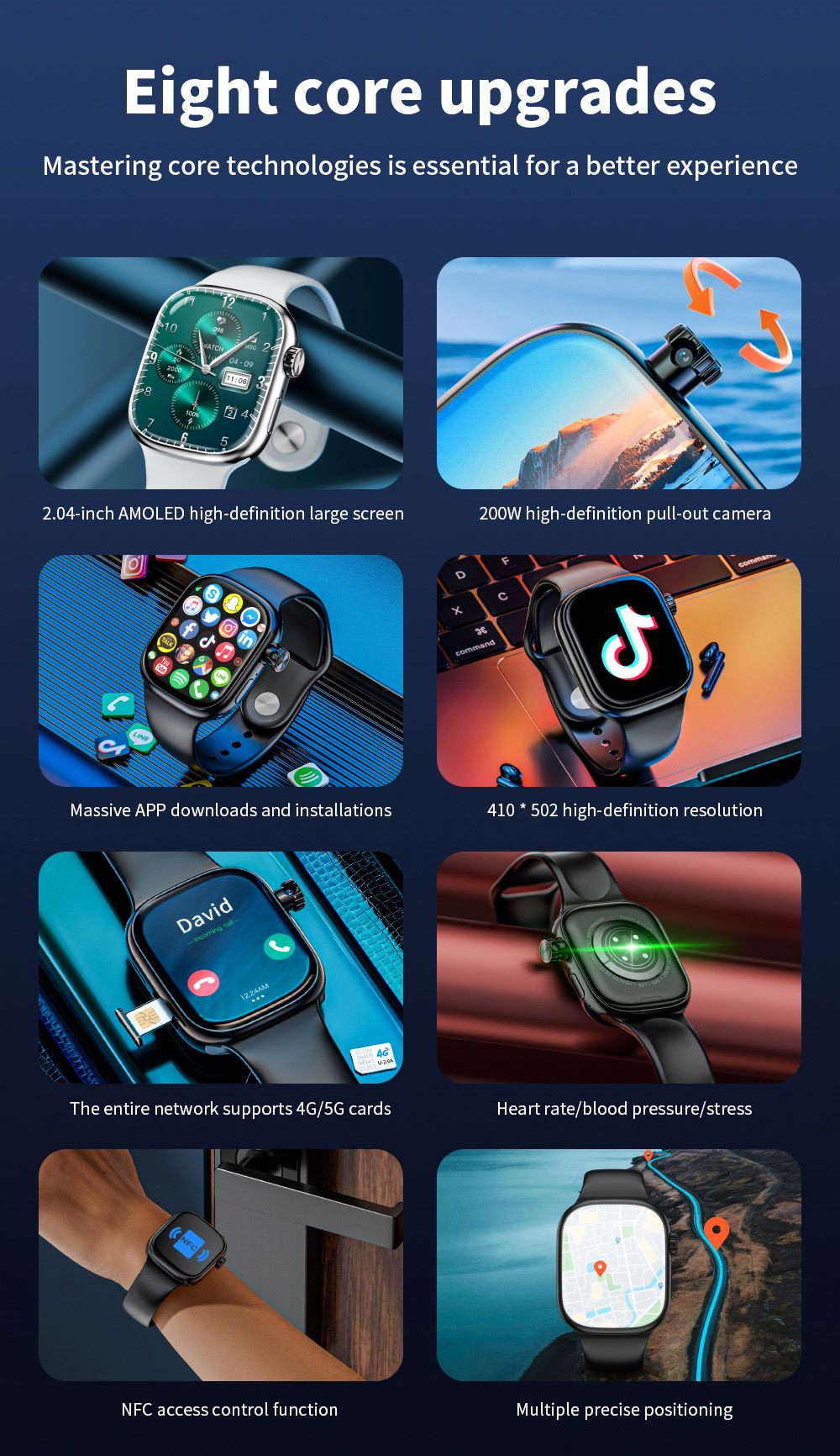 LOKMAT XH018 Smartwatch, 2.04 inch AMOLED Screen, Heart Rate Blood Oxygen Monitoring, GPS Positioning - Silver