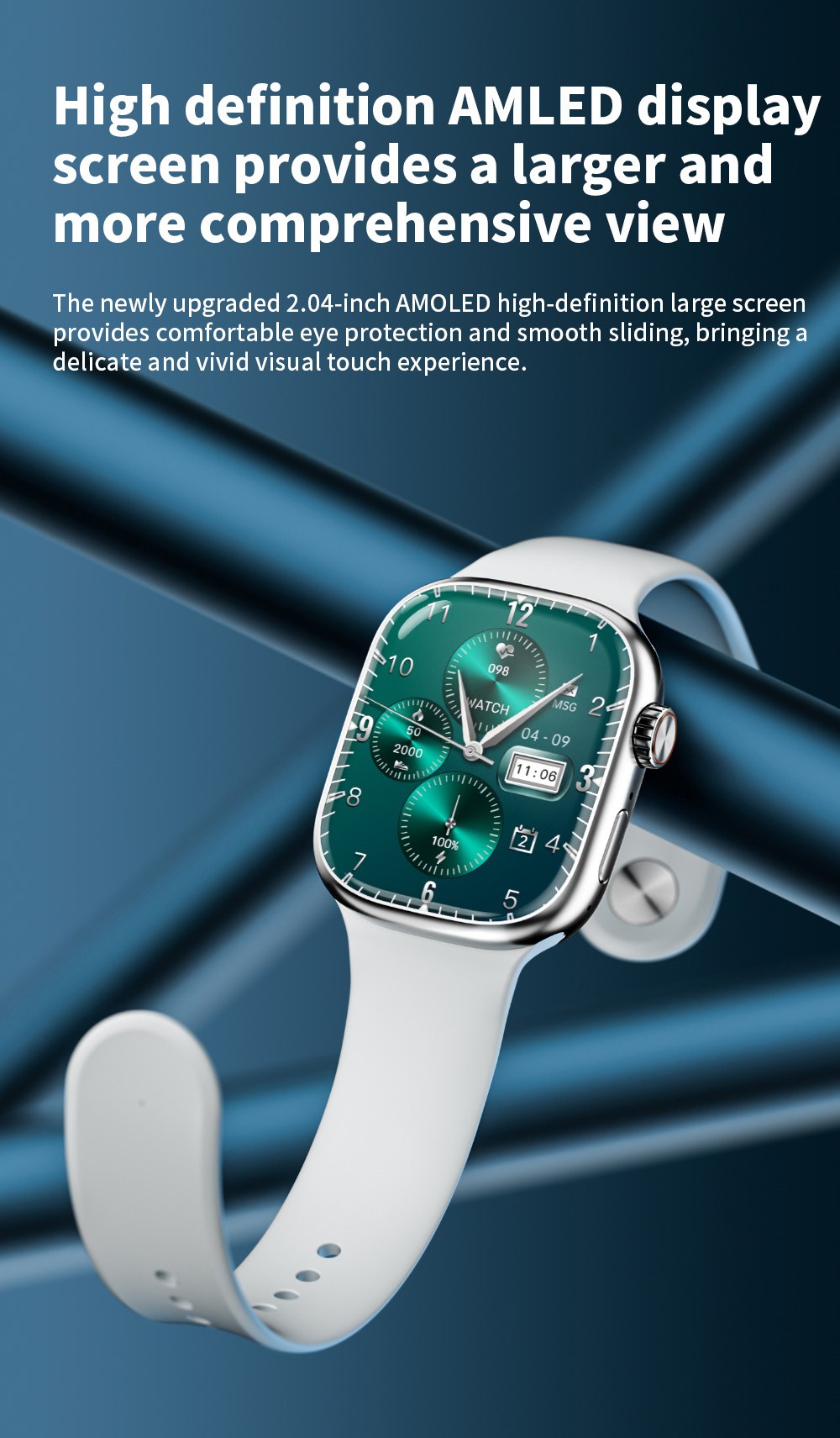 LOKMAT XH018 Smartwatch, 2.04 inch AMOLED Screen, Heart Rate Blood Oxygen Monitoring, GPS Positioning - Silver