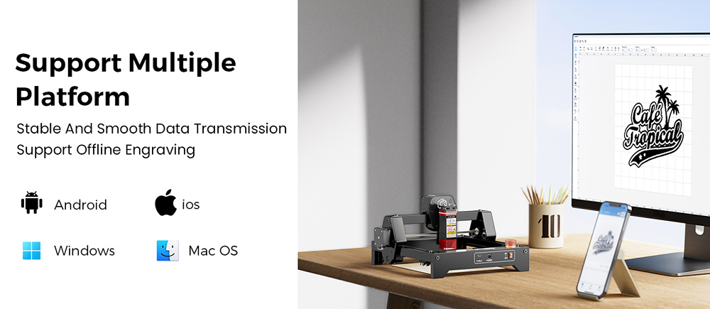 LONGER RAY5 Mini 3.5W Laser Engraver, 0.04mm Precision, 12,000mm/min Speed, for Wood/ Acrylic/ Leather/ Metal, 130*140mm