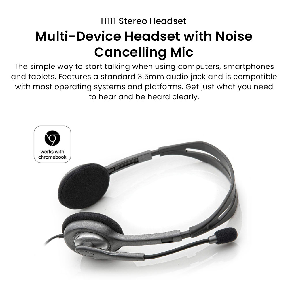Logitech H111 Wired Headset, Stereo Headphones with Noise-cancelling Microphone