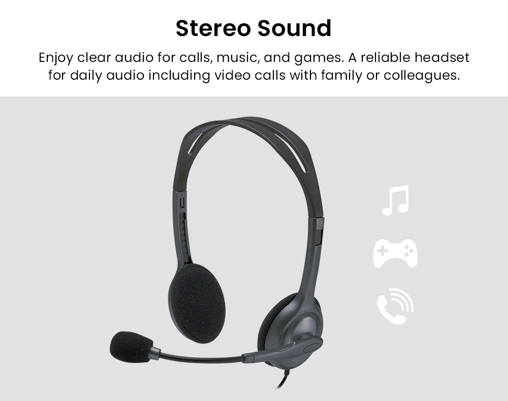 Logitech H111 Wired Headset, Stereo Headphones with Noise-cancelling Microphone