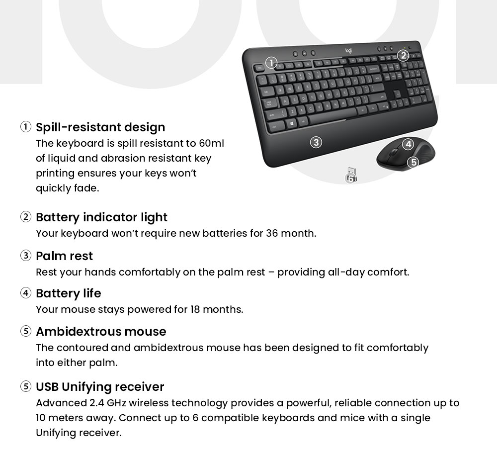 Logitech MK540 Wireless Keyboard & Mouse Combo