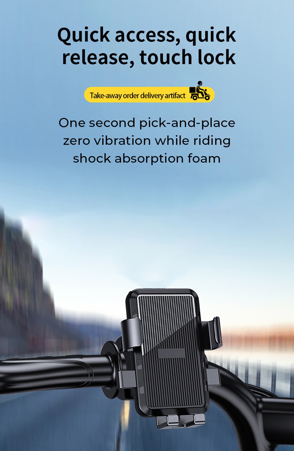 M6 Phone Holder for Electric Bikes / Motorcycles, Suitable for 4.7-7.2 inch Phones - Rearview Mirror Type, Black